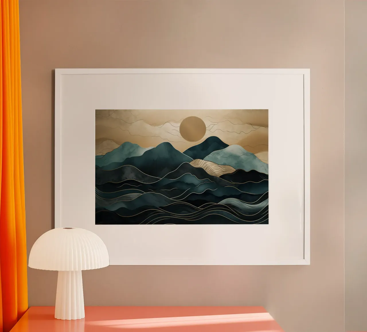 Paesaggio astratto in blu e oro poster da Imagine