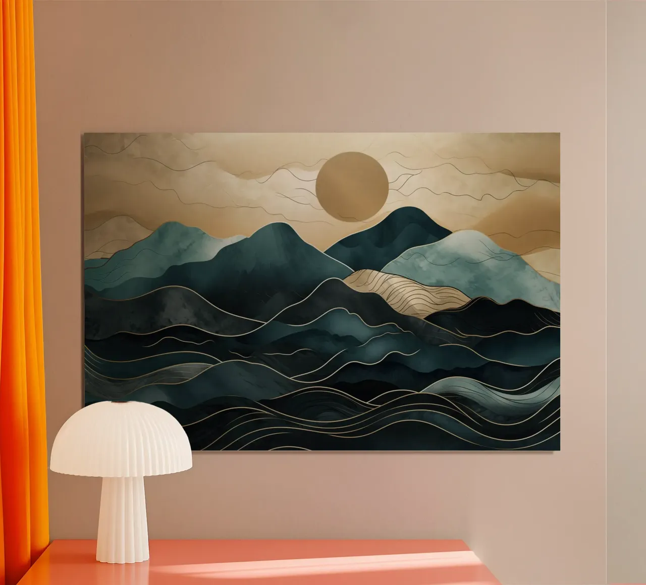 Paesaggio astratto in blu e oro poster da Imagine