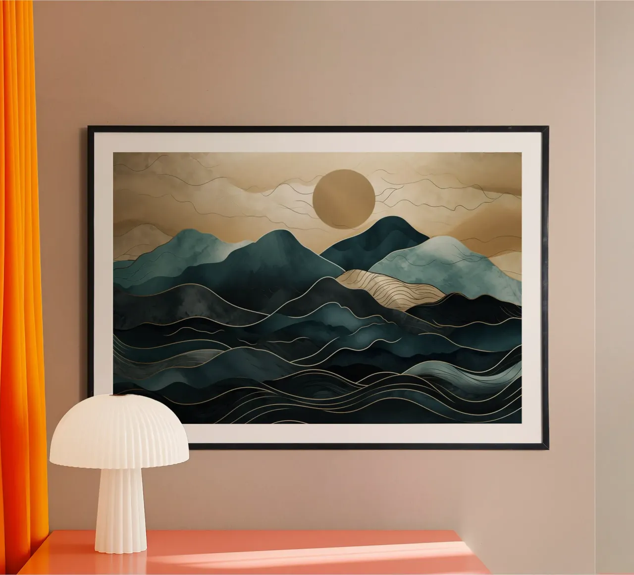 Paesaggio astratto in blu e oro poster da Imagine