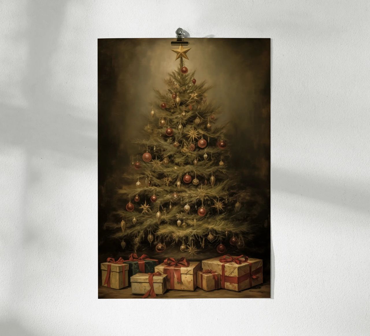 Kerstboom met pakjes poster met houten frame van Imagine