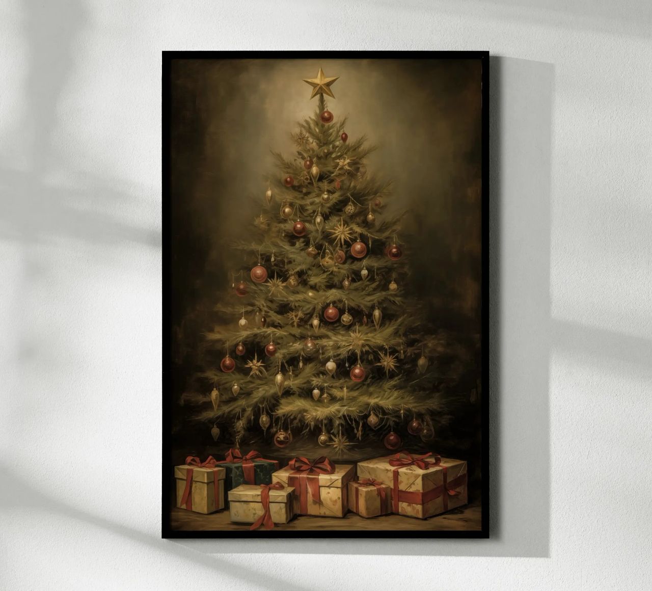 Kerstboom met pakjes poster met houten frame van Imagine