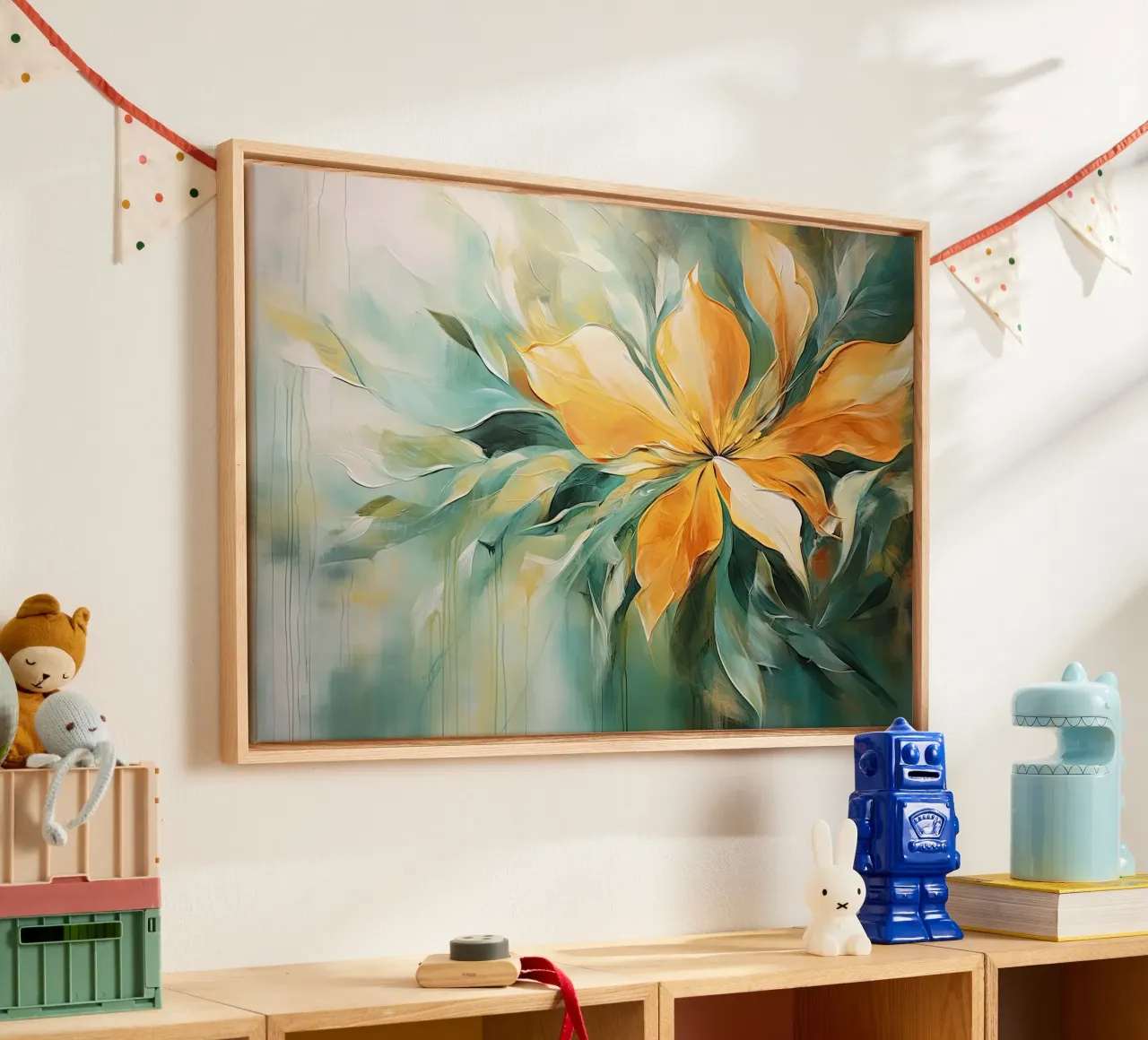 Bloemen abstract canvas met Baklijst van Imagine