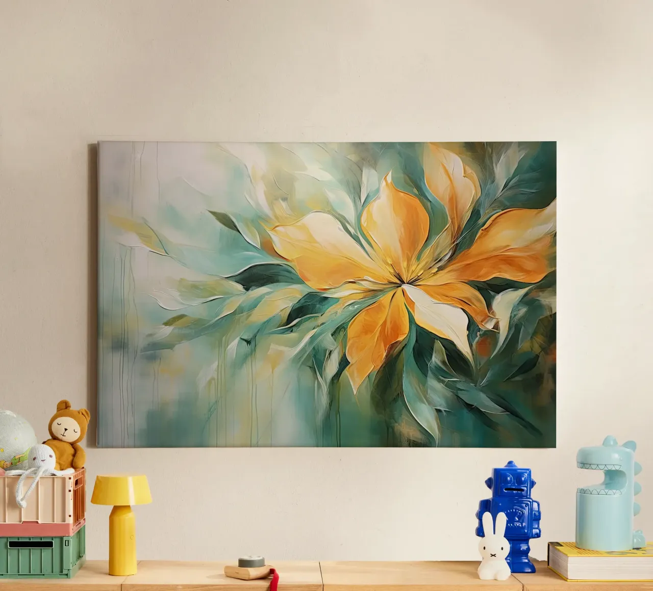 Bloemen abstract canvas met Baklijst van Imagine