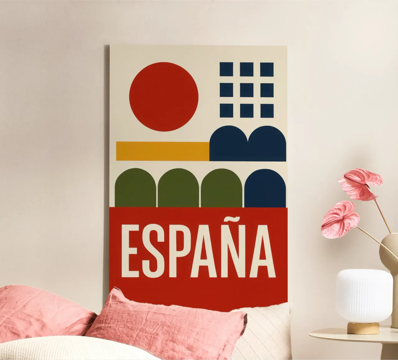 España - Il sole di un paese in rosso e oro tela con Cornice a cassetta da JETLAG | affiches voyage