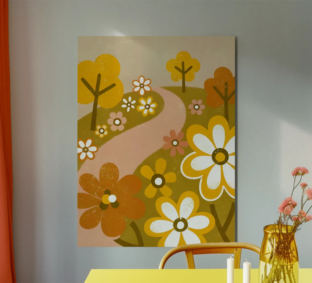 Retro Pop Blumengarten Alu-Dibond von THE LATEST SHOP