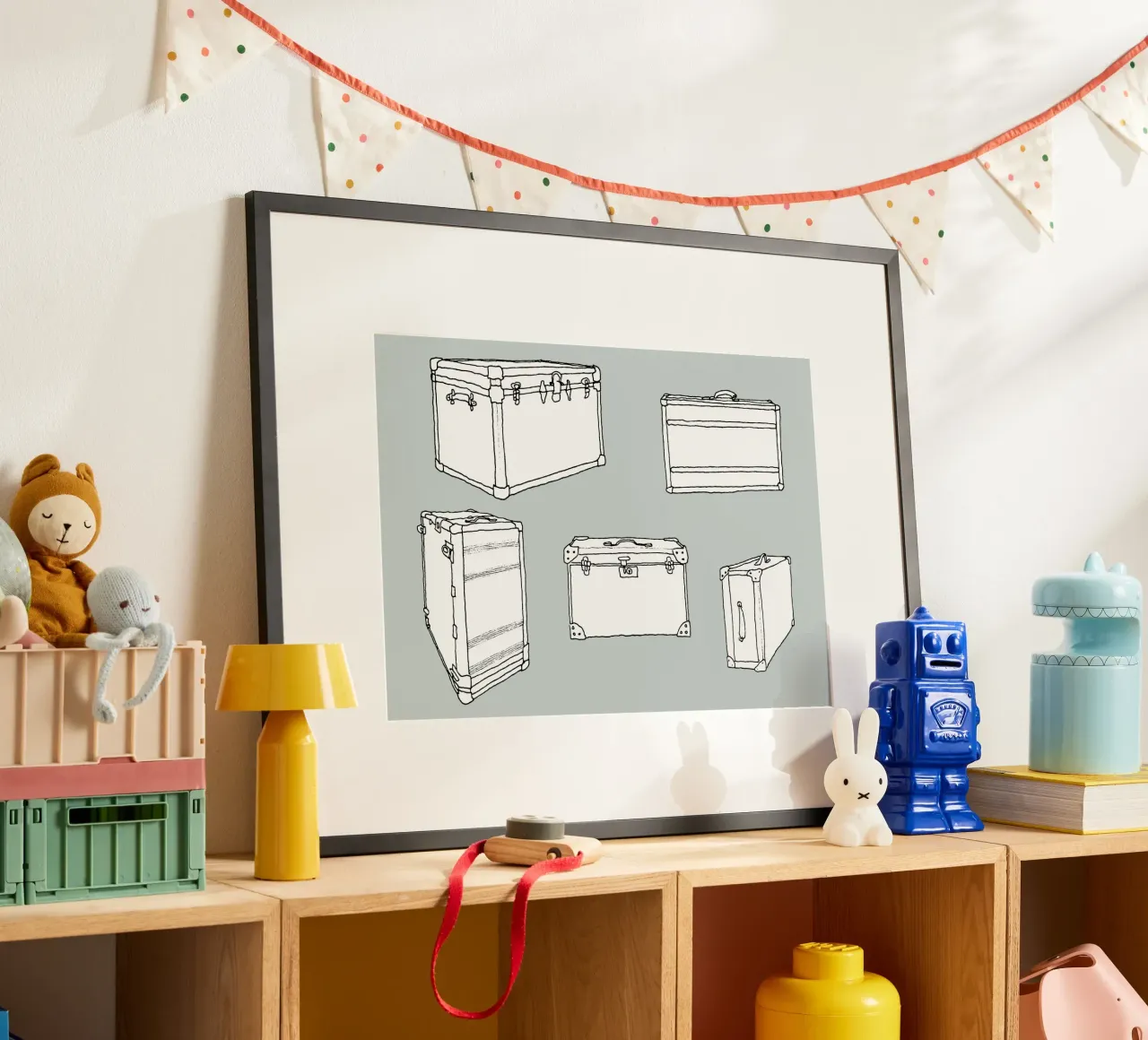 Gepackte Koffer poster con telaio in legno da Face & Content