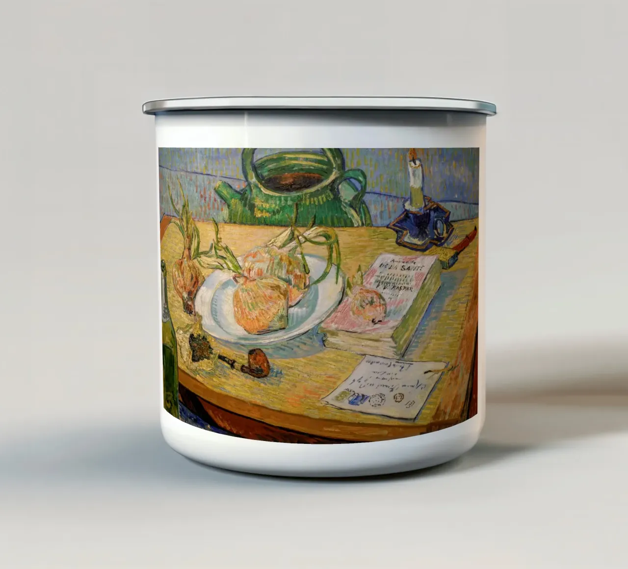 van Gogh, Natura morta con piatto di cipolle tazza in smalto da Carinaprint