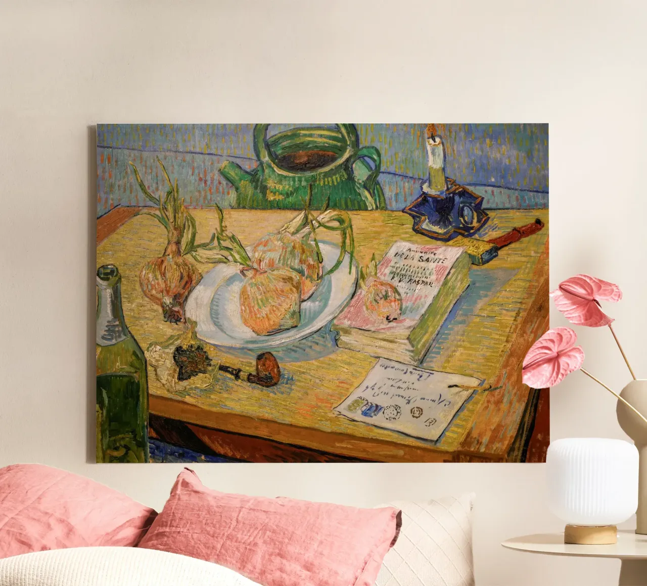 van Gogh, Natura morta con piatto di cipolle tela con Cornice a cassetta da Carinaprint