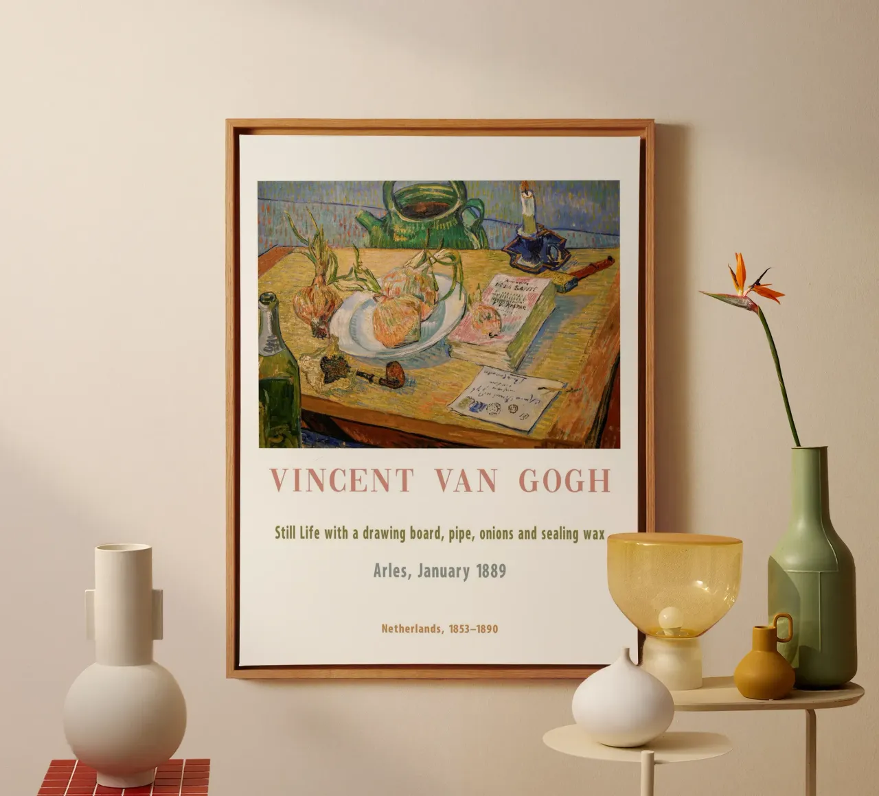 van Gogh, Piatto con cipolla e ceralacca tela con Cornice a cassetta da Carinaprint