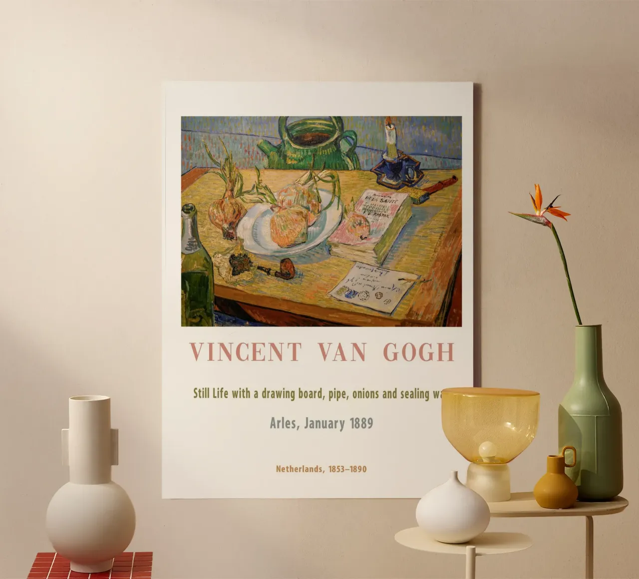 van Gogh, Piatto con cipolla e ceralacca tela con Cornice a cassetta da Carinaprint