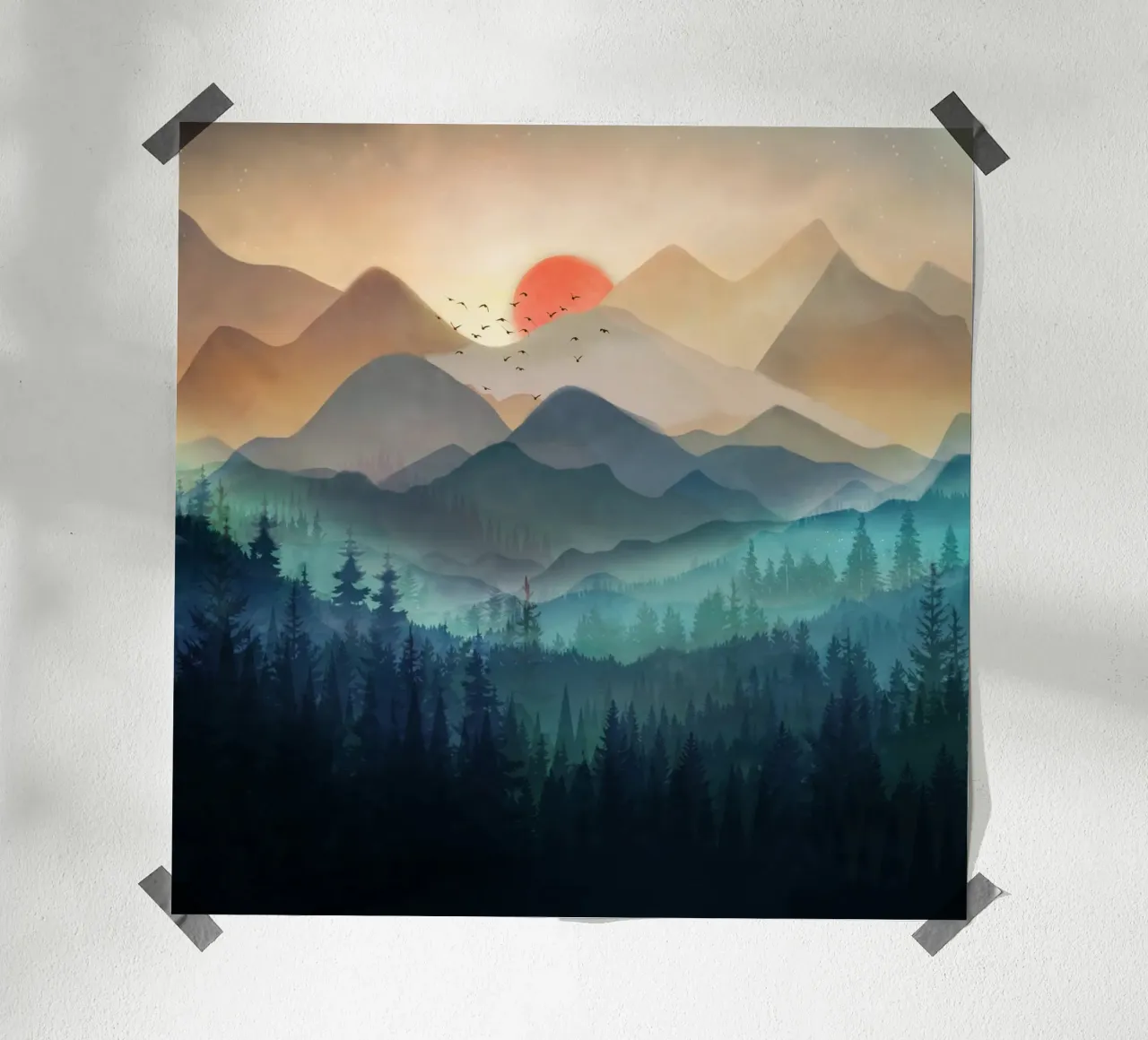 Wilderness Becomes Alive at Night poster con telaio in plastica da Nadjaa