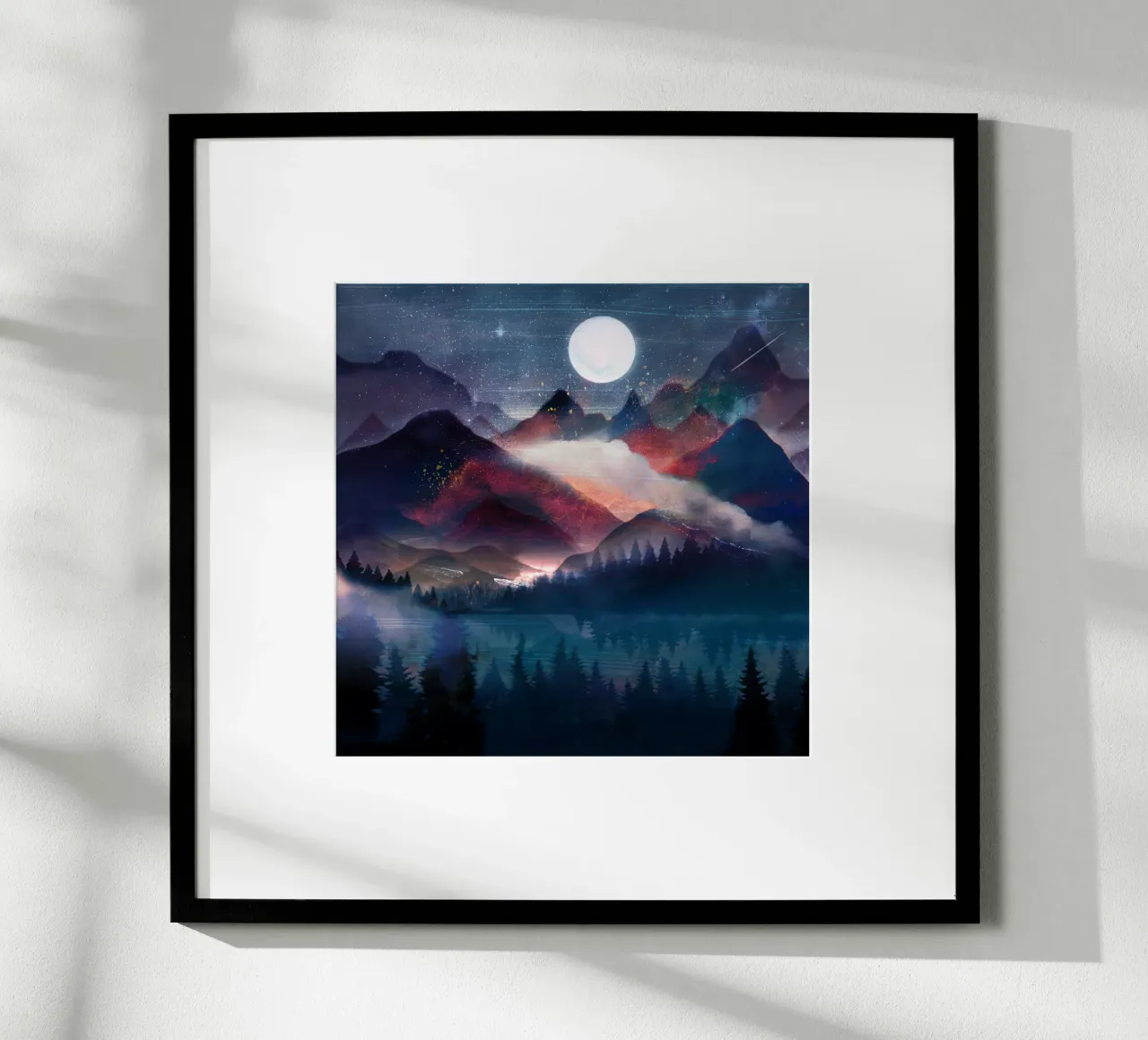 Mountain Lake Under the Stars poster con telaio in alluminio da Nadjaa