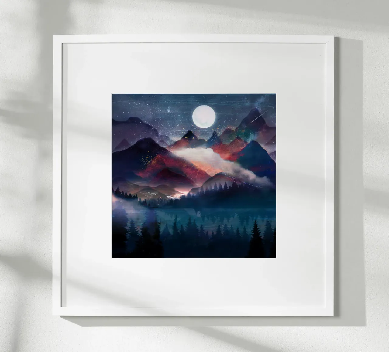 Mountain Lake Under the Stars poster con telaio in alluminio da Nadjaa