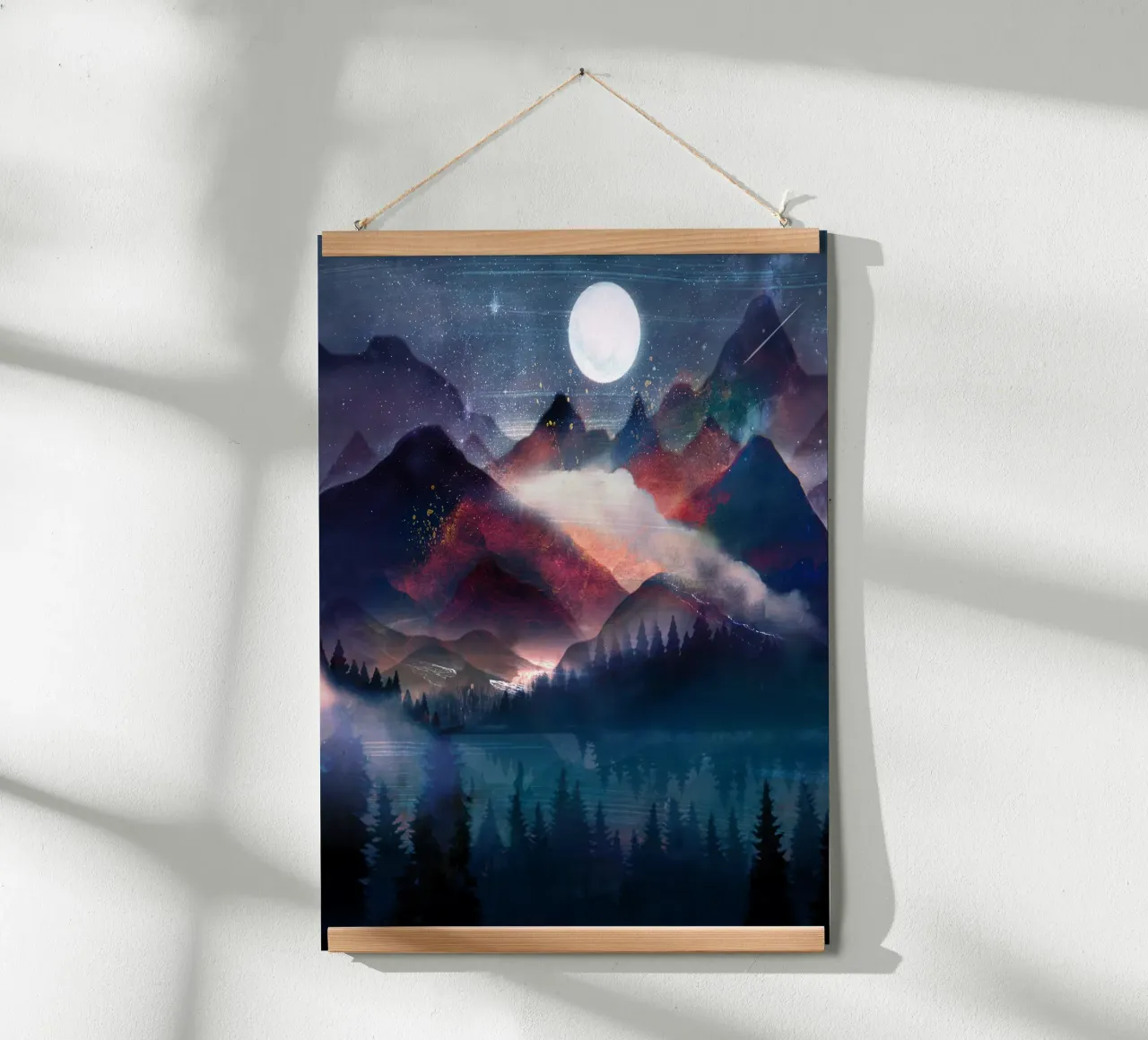 Mountain Lake Under the Stars poster con telaio in alluminio da Nadjaa