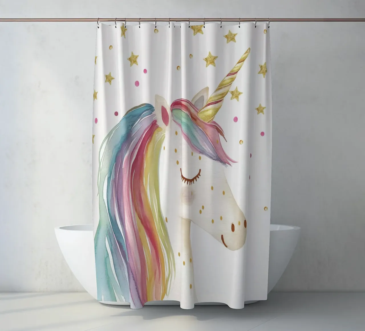 Einhorn Magie mit Glitzer Sternen Duschvorhang von Carinaprint