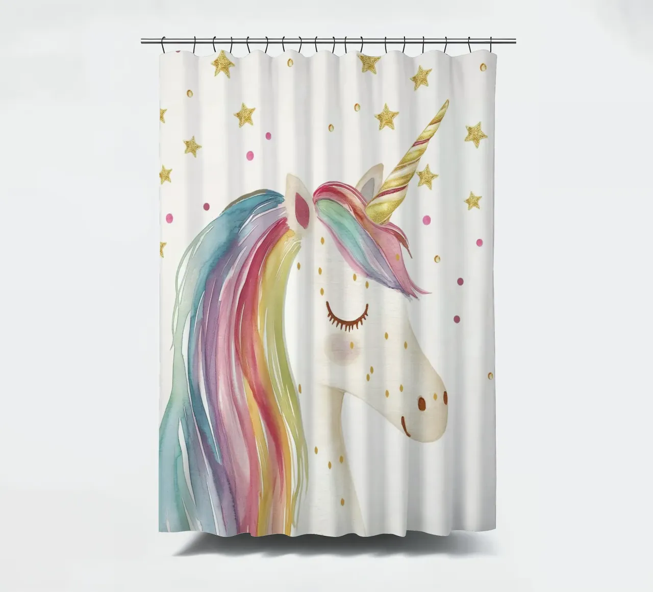 Einhorn Magie mit Glitzer Sternen Duschvorhang von Carinaprint