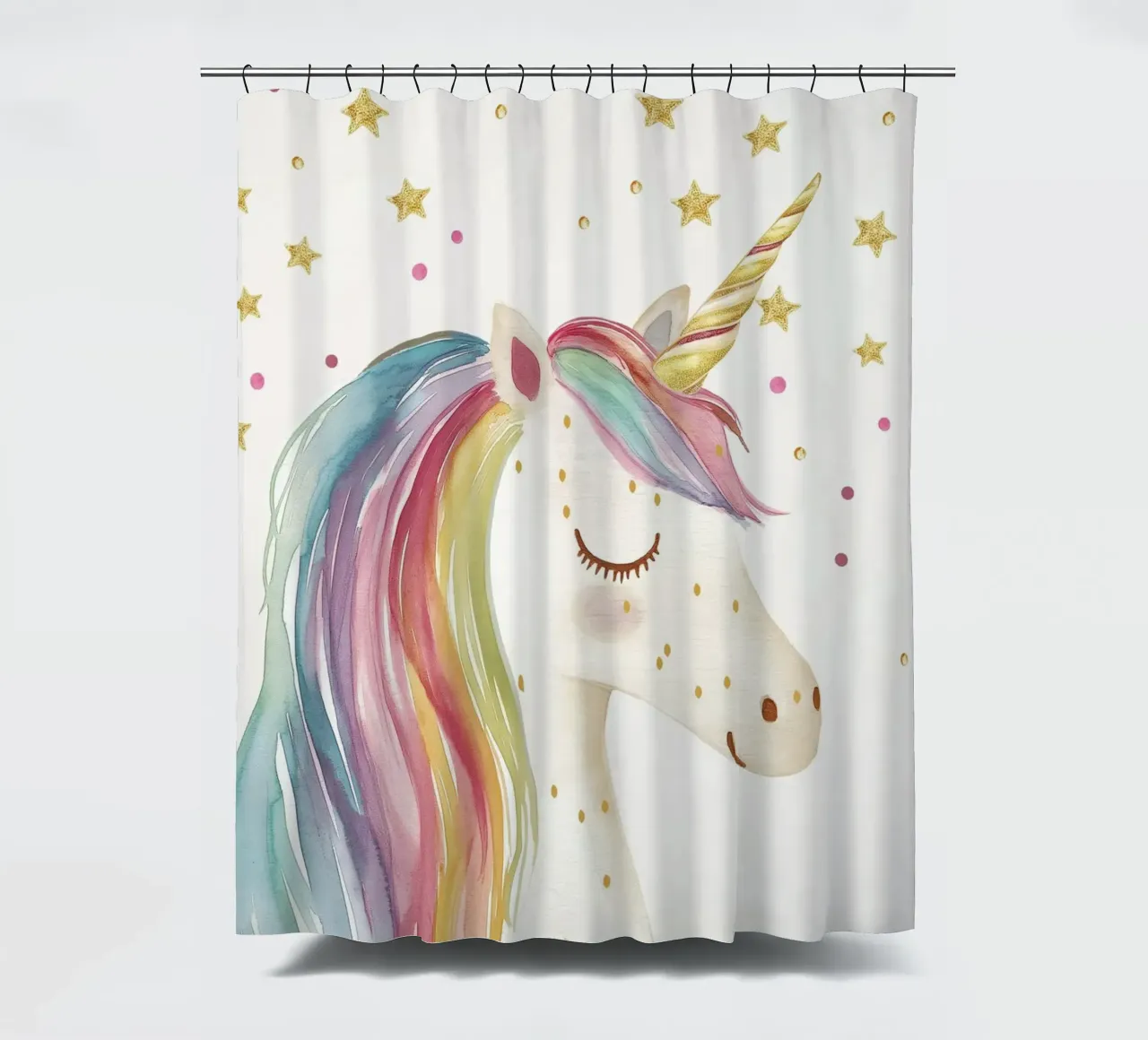 Einhorn Magie mit Glitzer Sternen Duschvorhang von Carinaprint