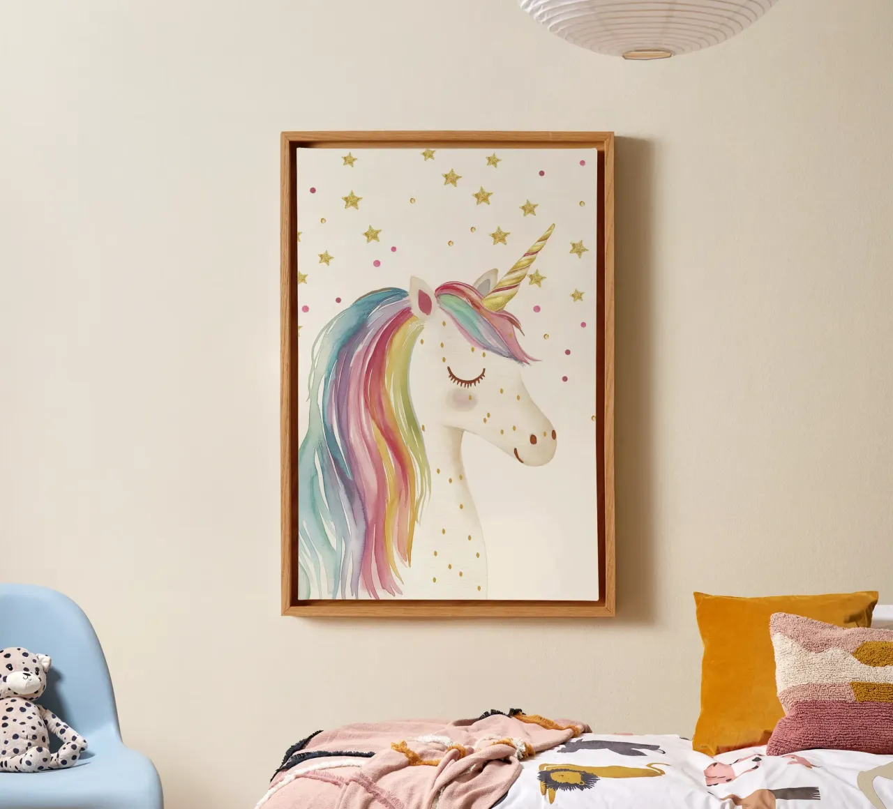 Magia dell'unicorno con stelle glitterate tela con Cornice a cassetta da Carinaprint