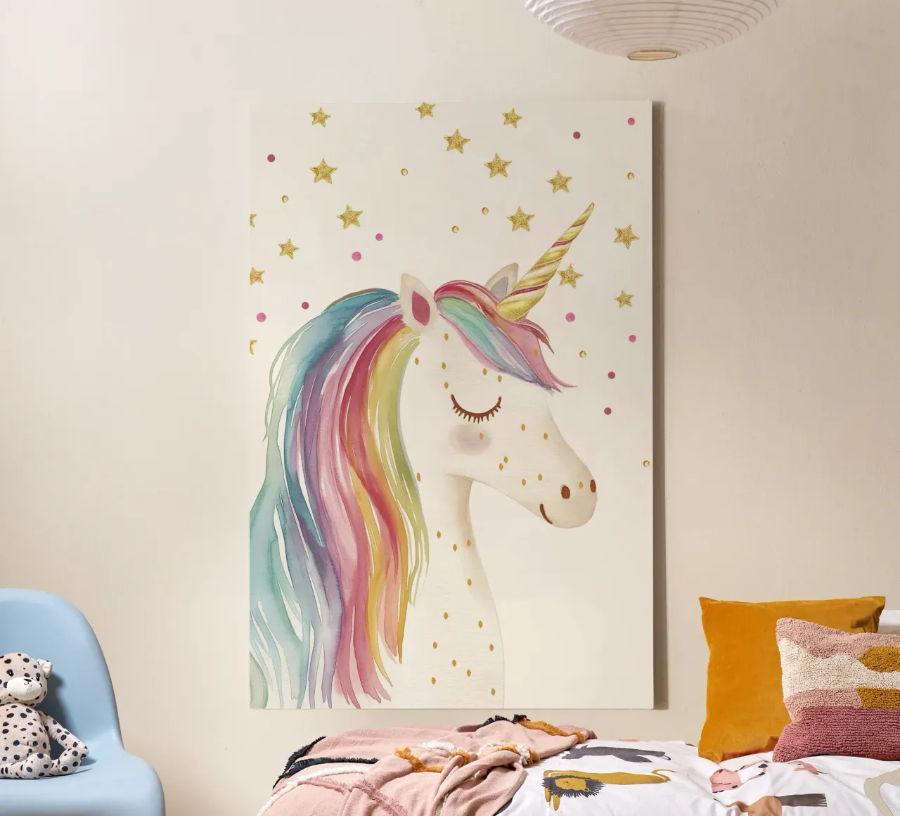 Magia dell'unicorno con stelle glitterate tela con Cornice a cassetta da Carinaprint