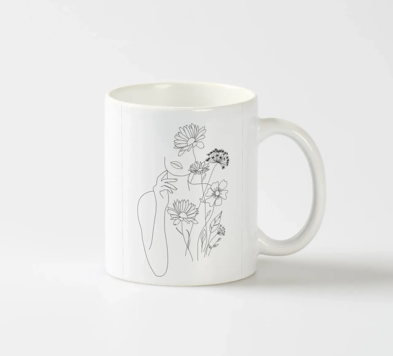Minimal Line Art Woman with Flowers III ceramic mug by Nadjaa