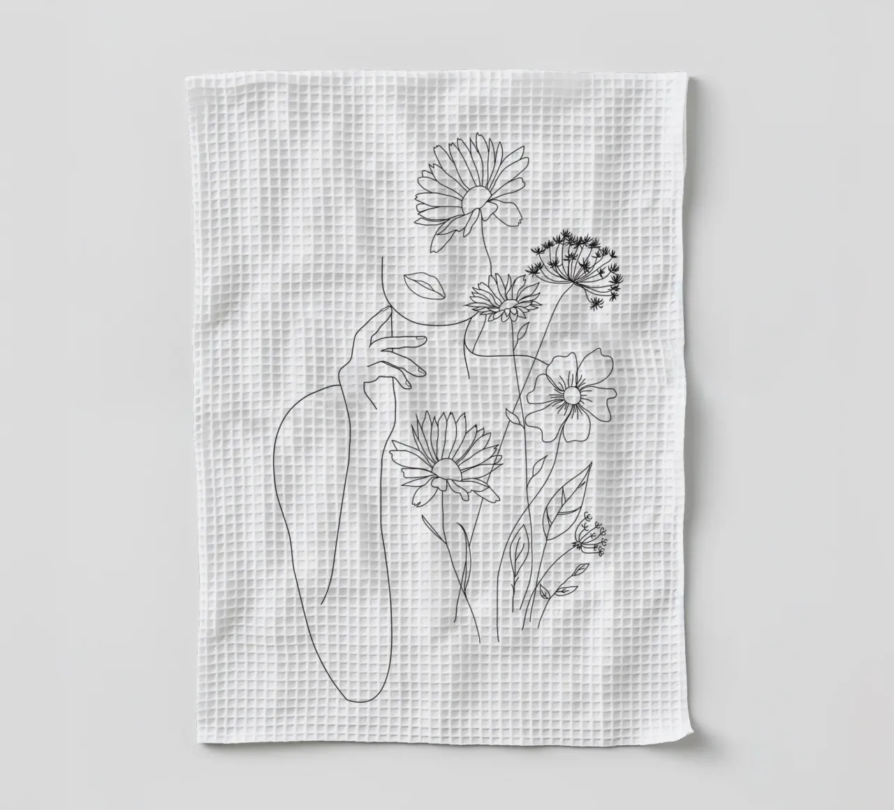 Minimal Line Art Woman with Flowers III canovaccio da cucina da Nadjaa