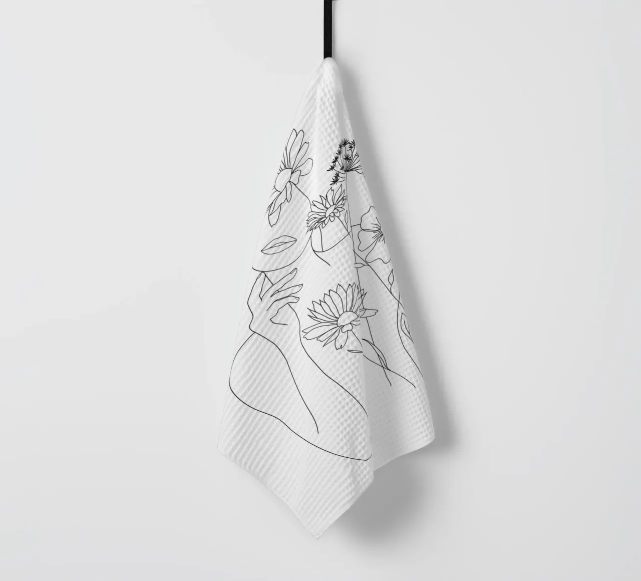 Minimal Line Art Woman with Flowers III canovaccio da cucina da Nadjaa