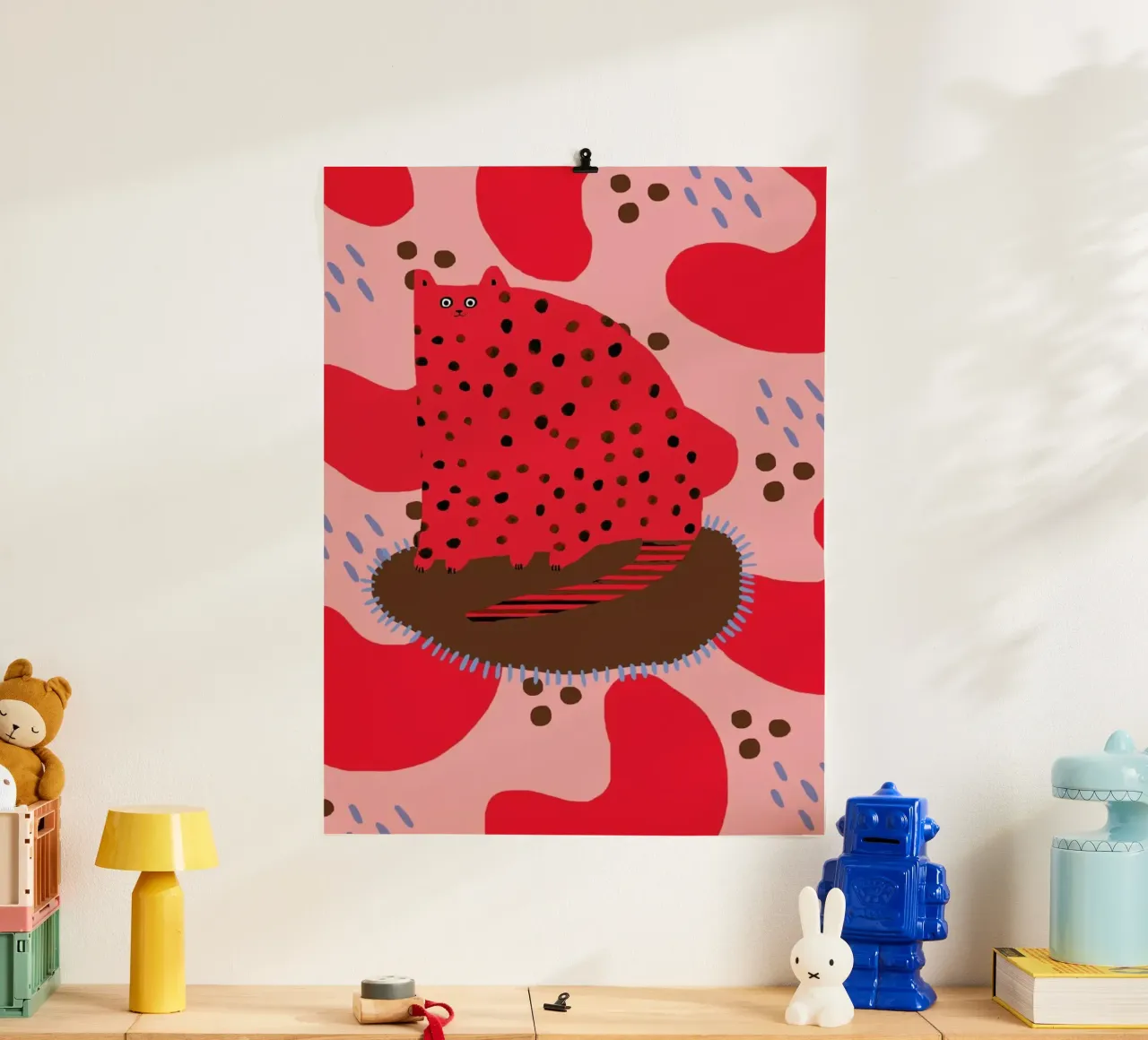 Red Cat poster con telaio in plastica da Lora O'Callaghan
