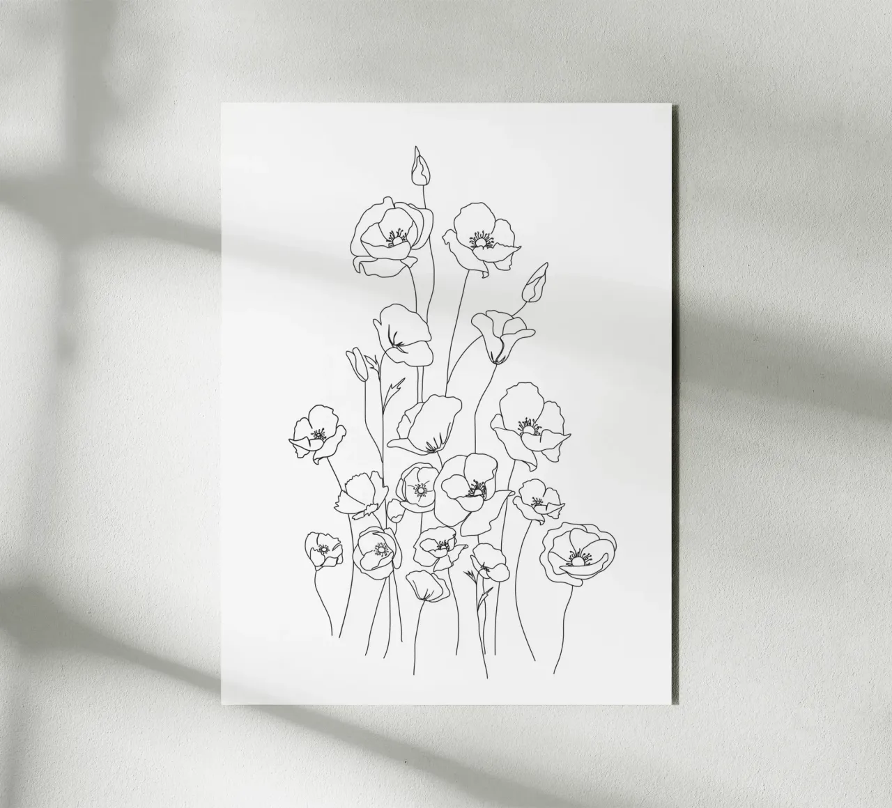 Poppy Flowers Line Art alu-dibond by Nadjaa