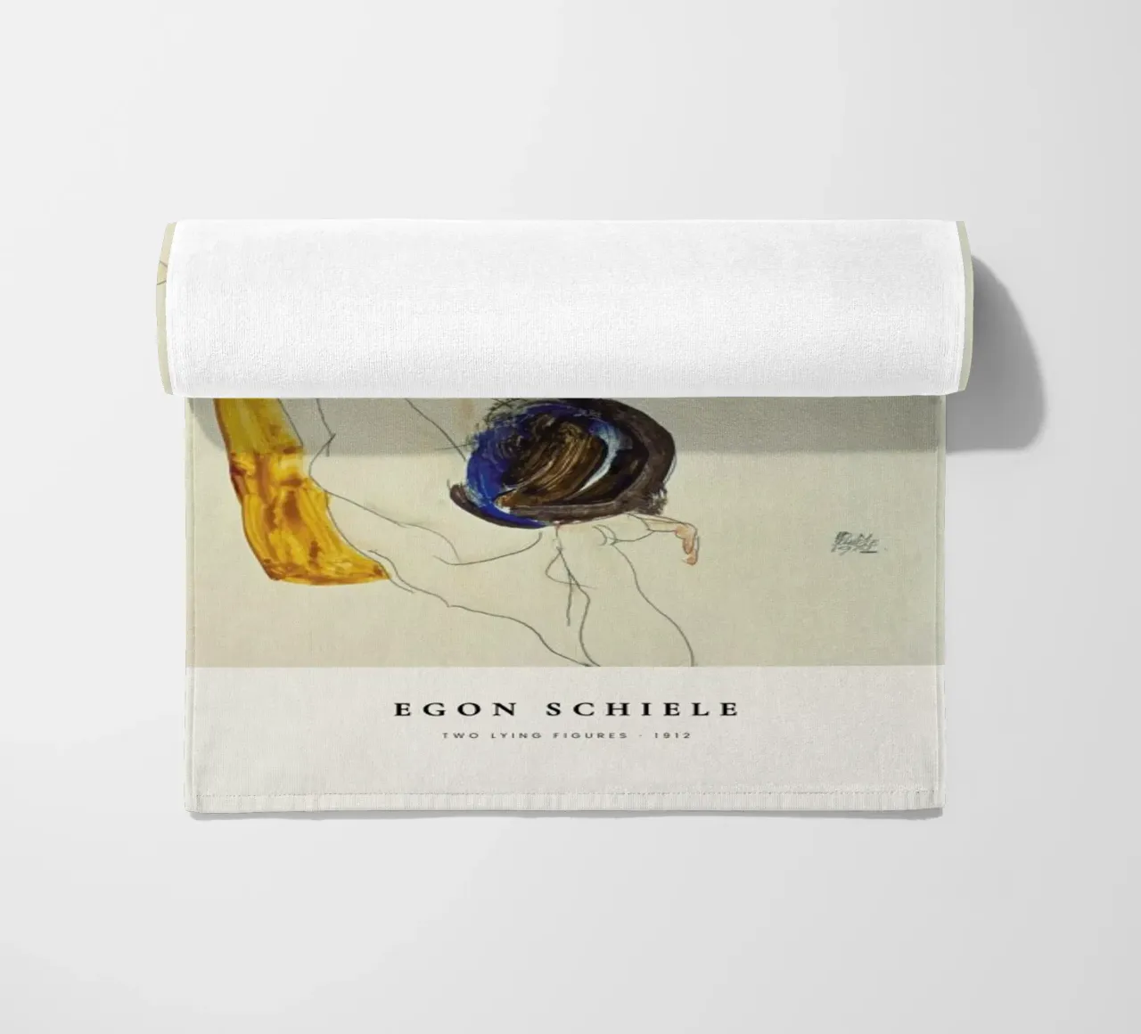 Schiele - Two Lying Figures beach towel by ARTOTHEK