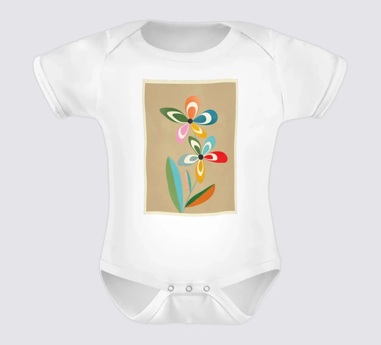 Mid-Century Abstract Flowers 02 body neonato maniche corte da cityart