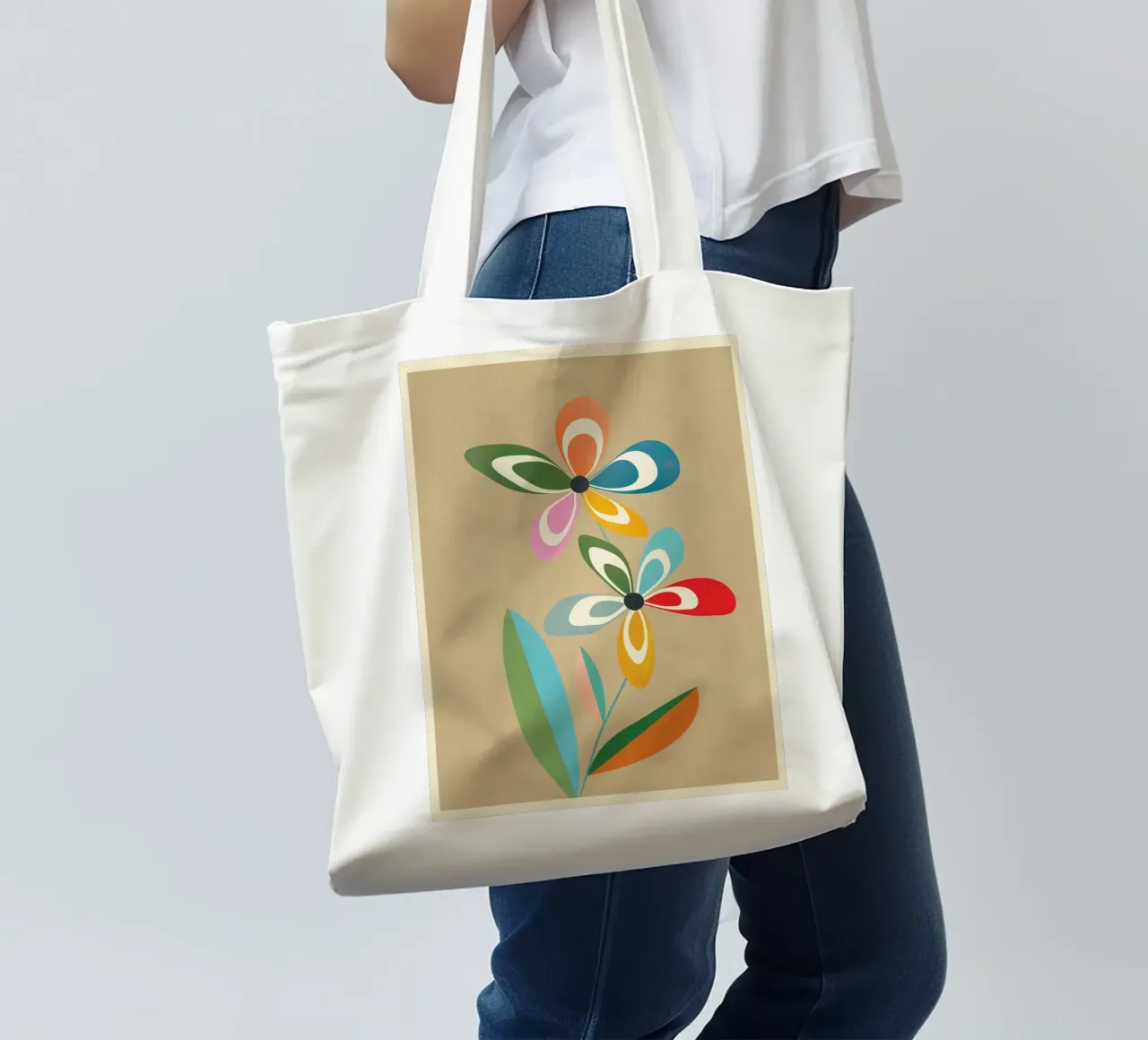 Mid-Century Abstract Flowers 02 borsa in juta da cityart