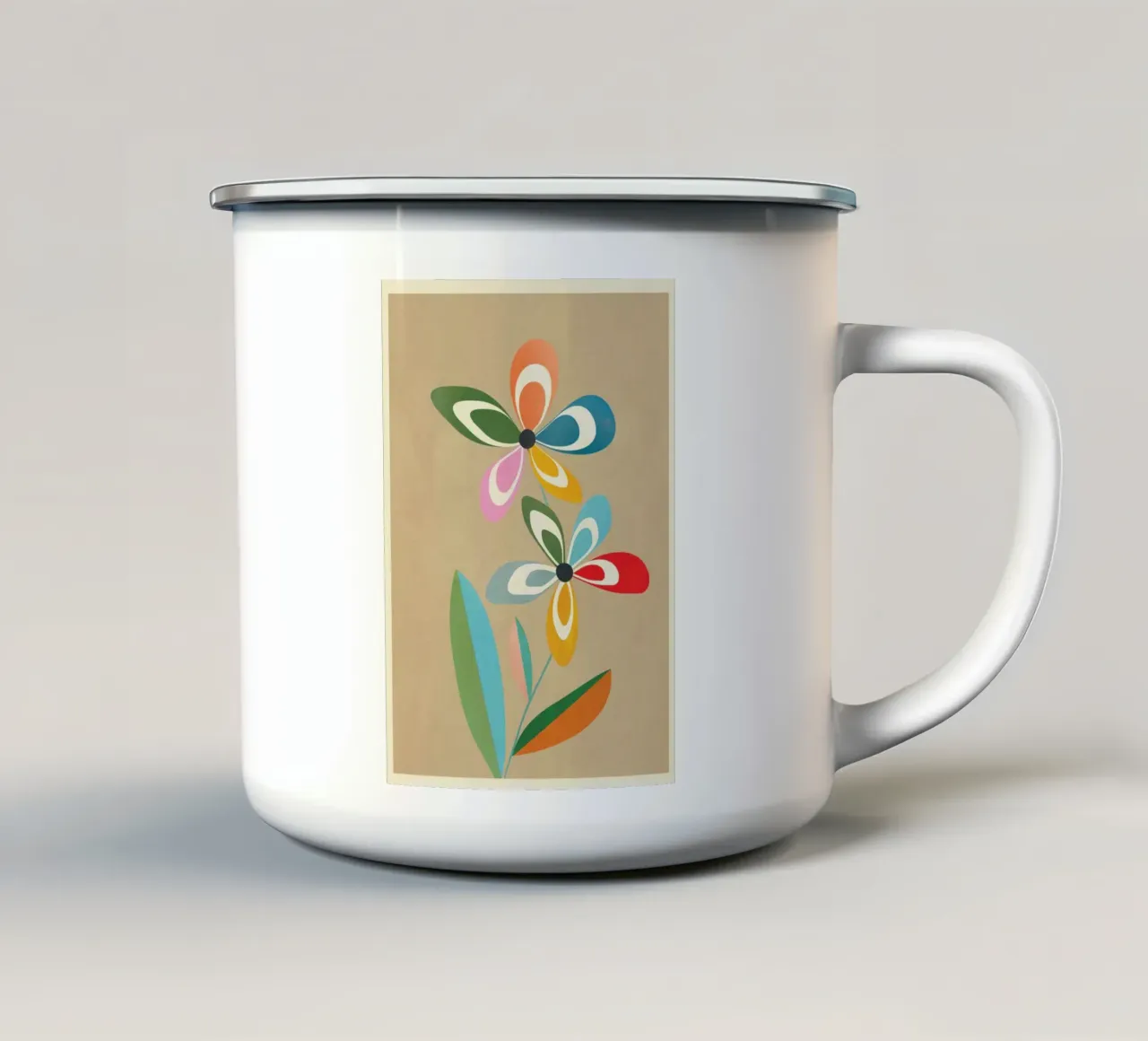 Mid-Century Abstract Flowers 02 tazza in smalto da cityart
