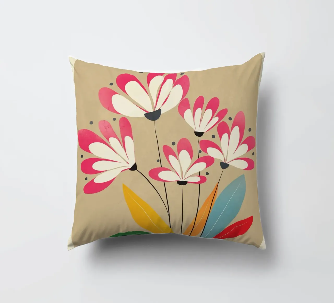 Mid-Century Abstract Flowers 07 cuscino da cityart