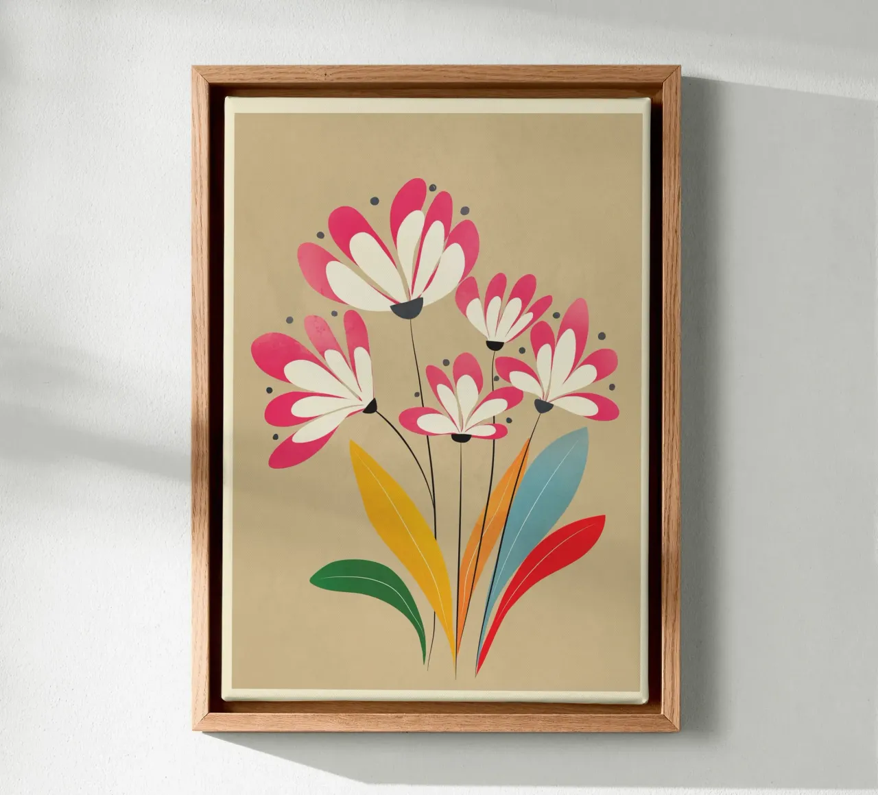 Mid-Century Abstract Flowers 07 tela con Cornice a cassetta da cityart