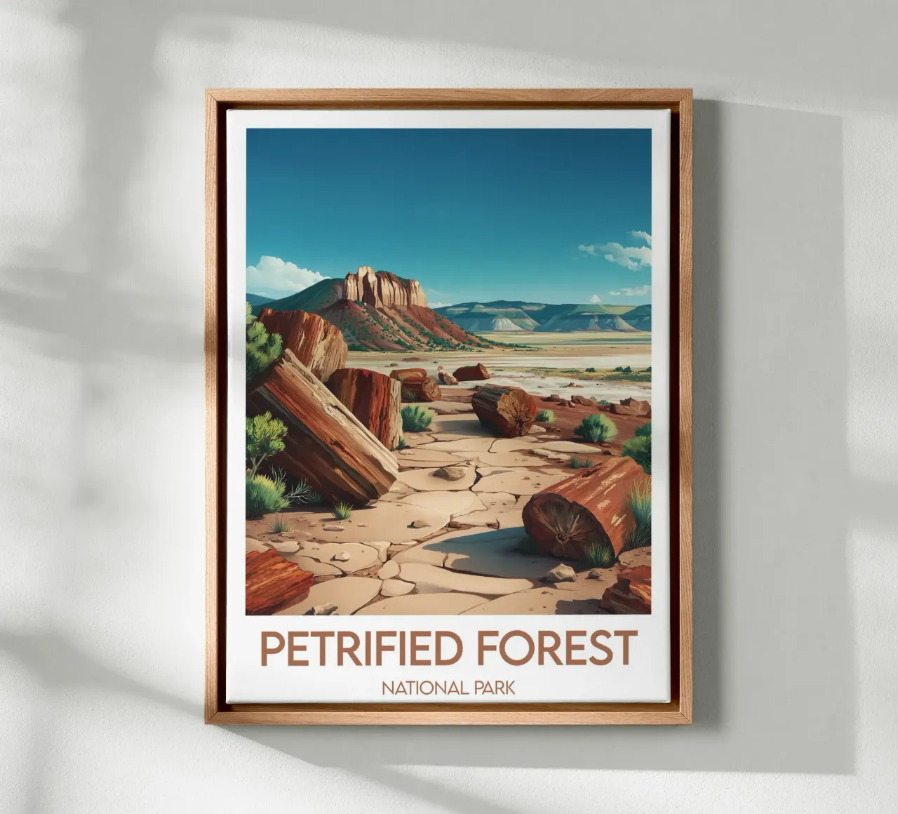 Affiche Nationaal Park Versteend woud canvas met Baklijst van Frame the World