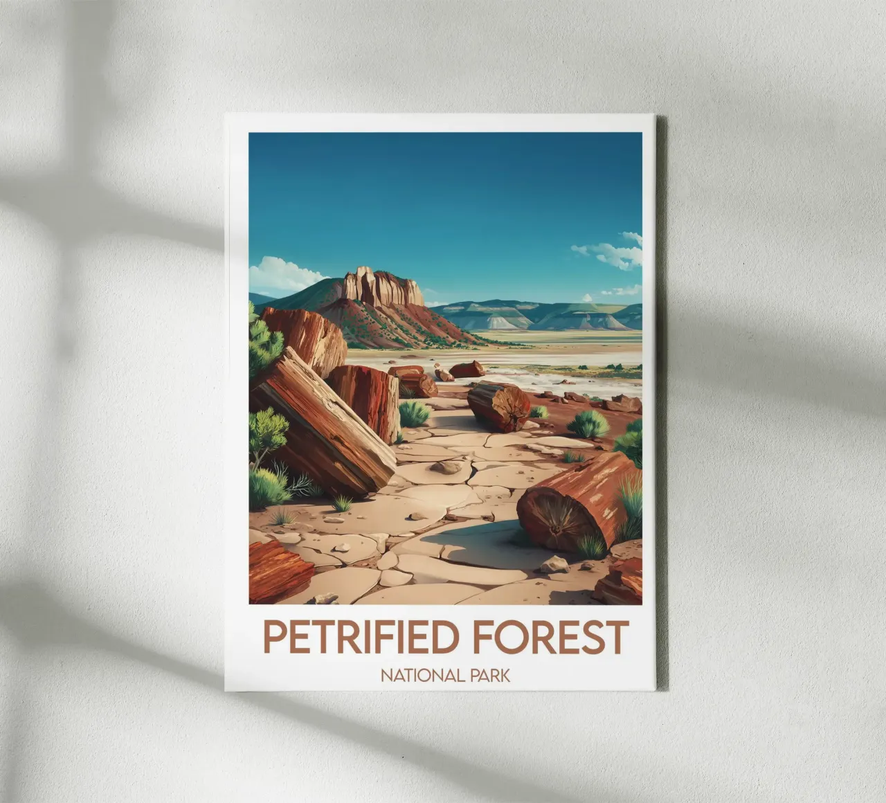 Affiche Nationaal Park Versteend woud canvas met Baklijst van Frame the World