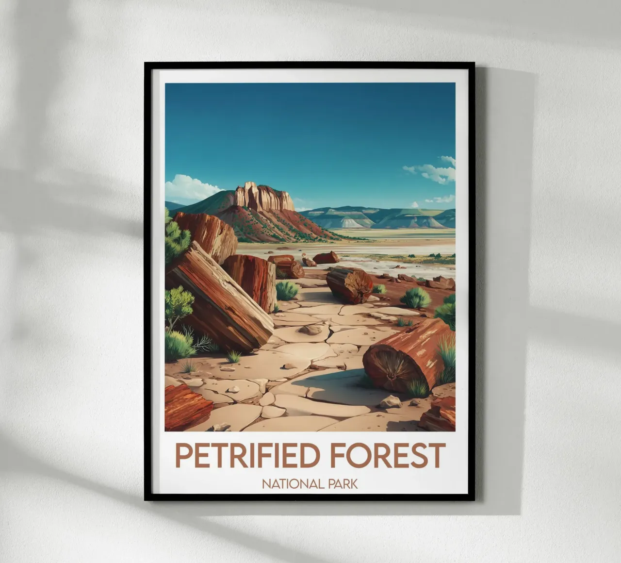 Parc national de la forêt pétrifiée d'Affiche poster avec cadre en bois de Frame the World