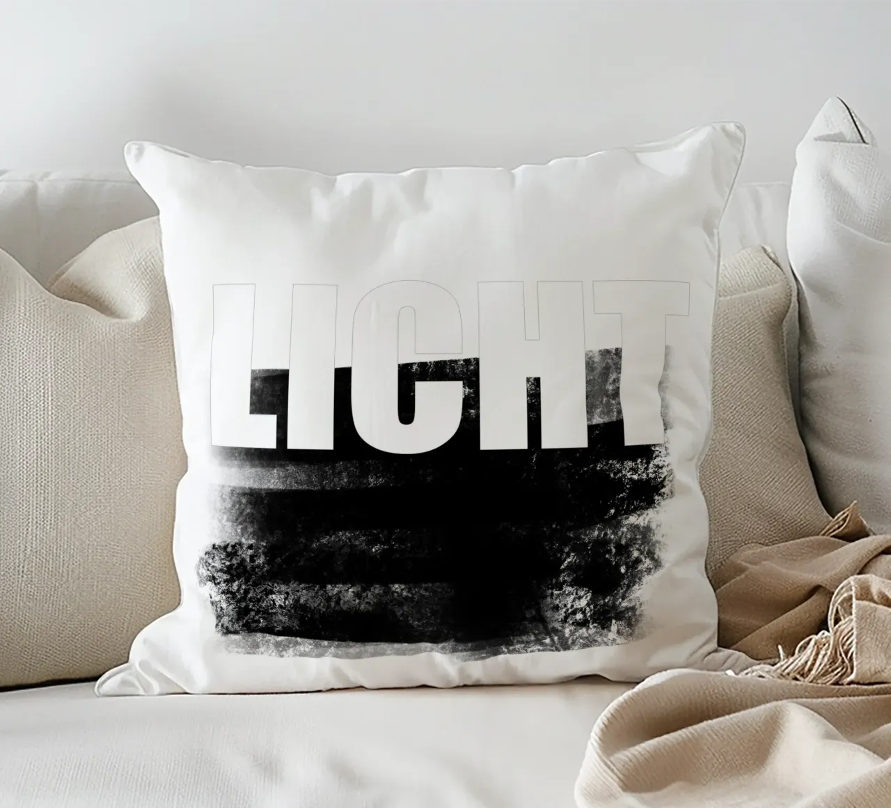 LICHT Typografie Poster Schwarz Weiß minimalistisch Design cuscino da LIMITED EDITION LETTERS