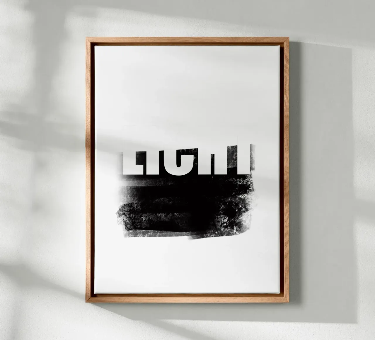 LICHT Typografie Poster Schwarz Weiß minimalistisch Design canvas with Floater frame by LIMITED EDITION LETTERS