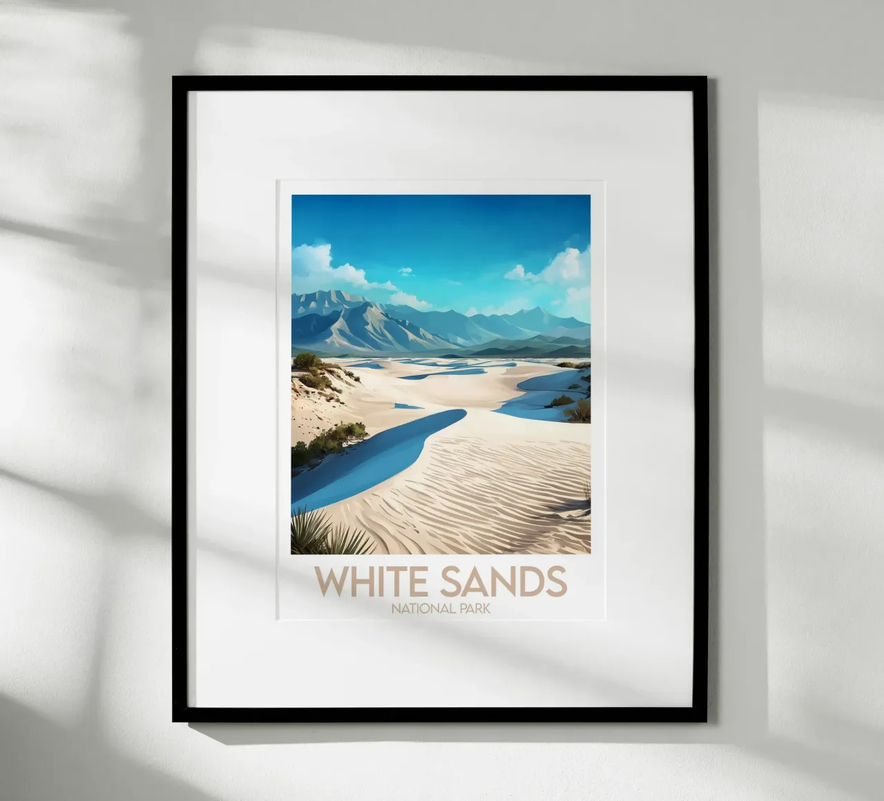 Parco Nazionale delle Sabbie Bianche poster con telaio in legno da Frame the World
