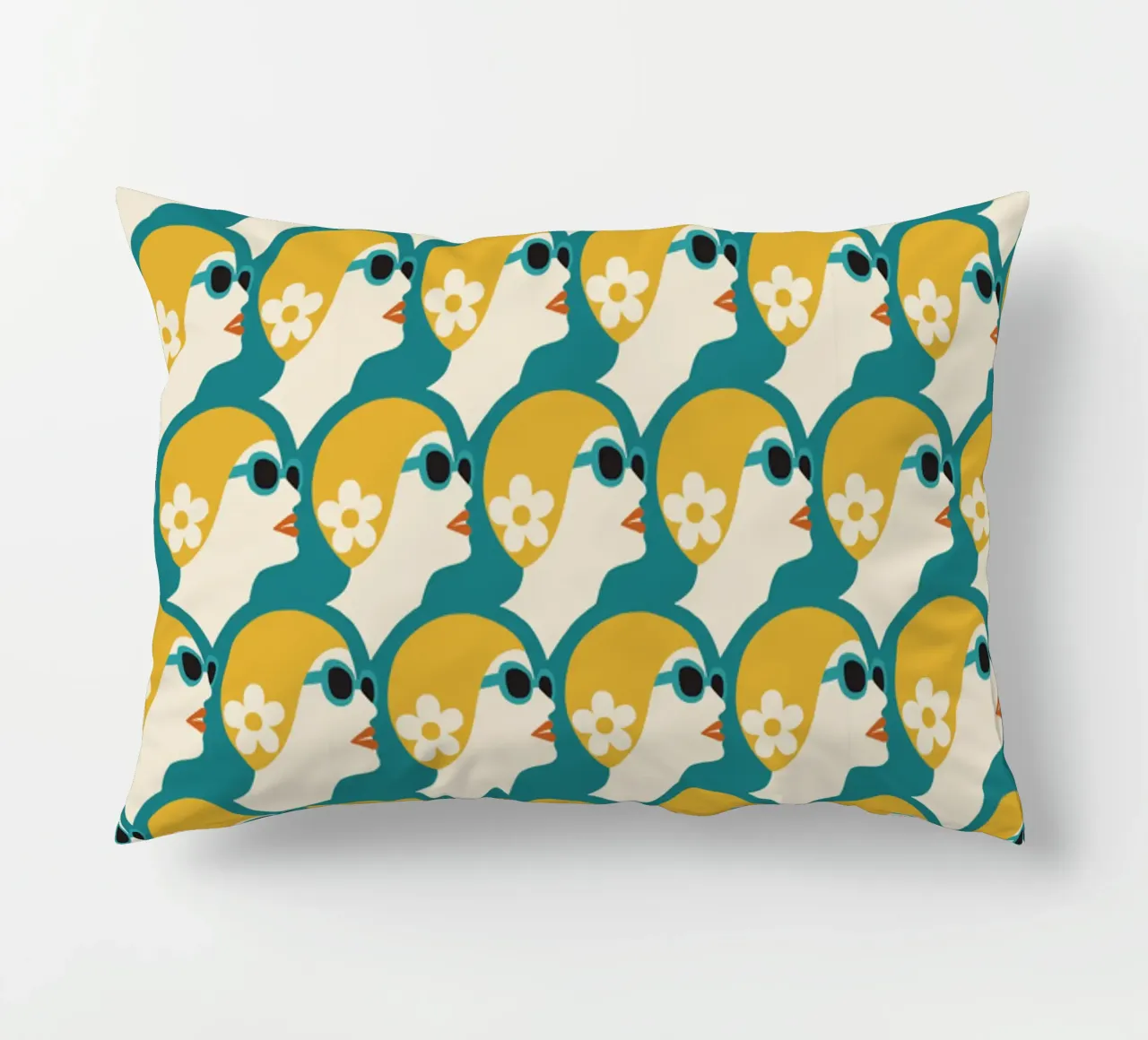 Nuotatore di mare Stile Pop Art Donna retrò con cuffia da bagno Oro verde acqua cuscino da Pemilyland
