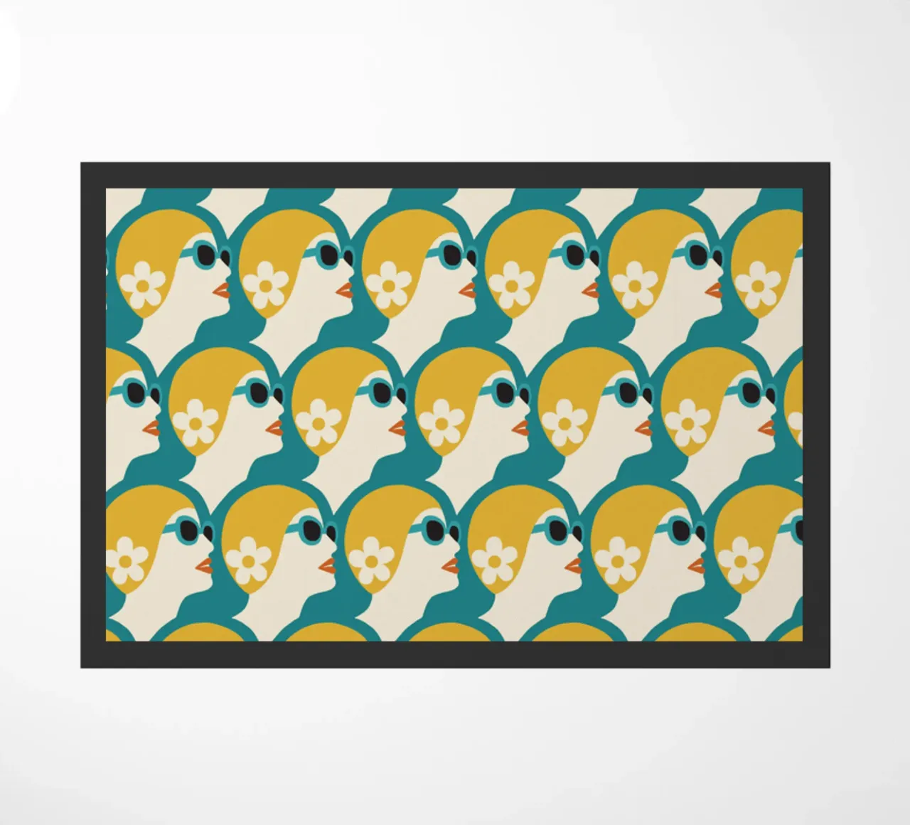 Nuotatore di mare Stile Pop Art Donna retrò con cuffia da bagno Oro verde acqua zerbino da Pemilyland