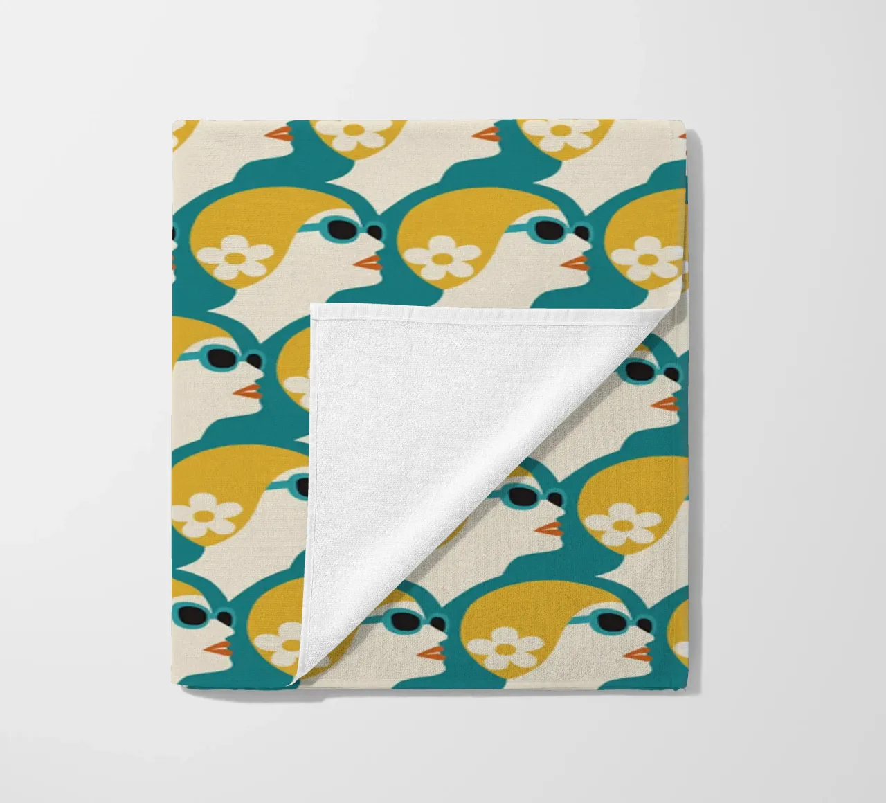 Nuotatore di mare Stile Pop Art Donna retrò con cuffia da bagno Oro verde acqua telo mare da Pemilyland
