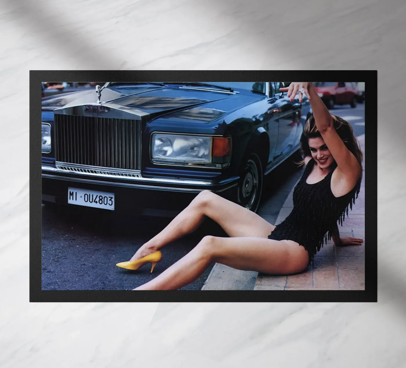 Yellow heels doormat by Takeme