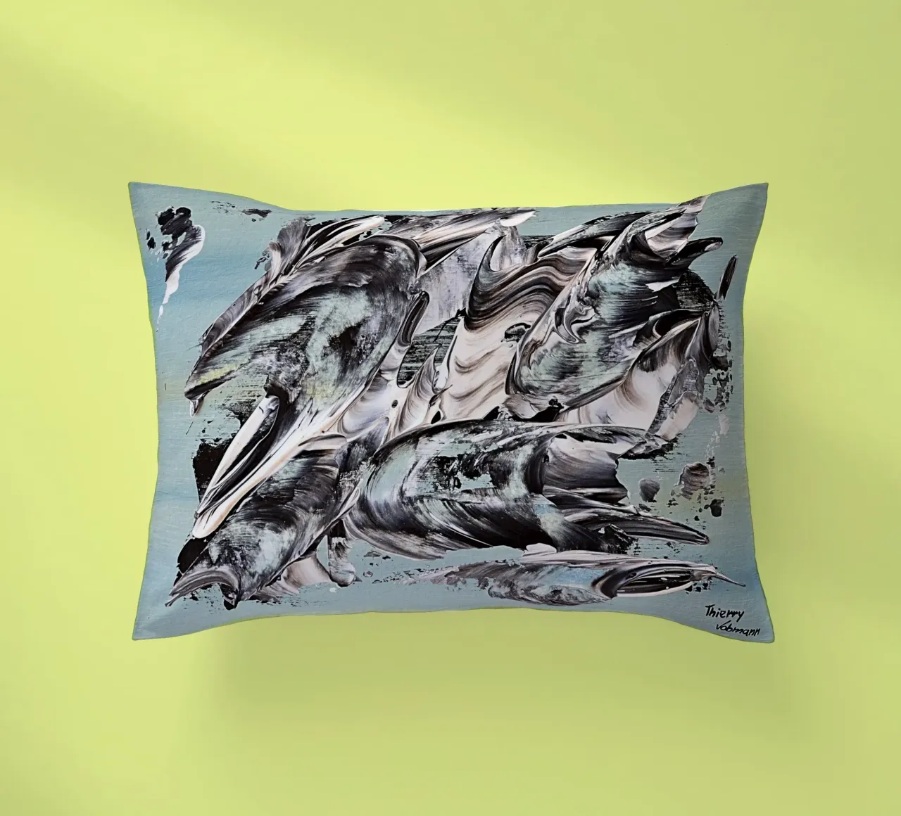 MESSAGE FROM THE HEART 19 decorative cushion by Thierry Vobmann Abstract painting