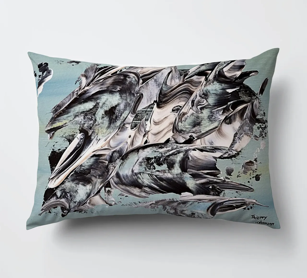 MESSAGE FROM THE HEART 19 decorative cushion by Thierry Vobmann Abstract painting