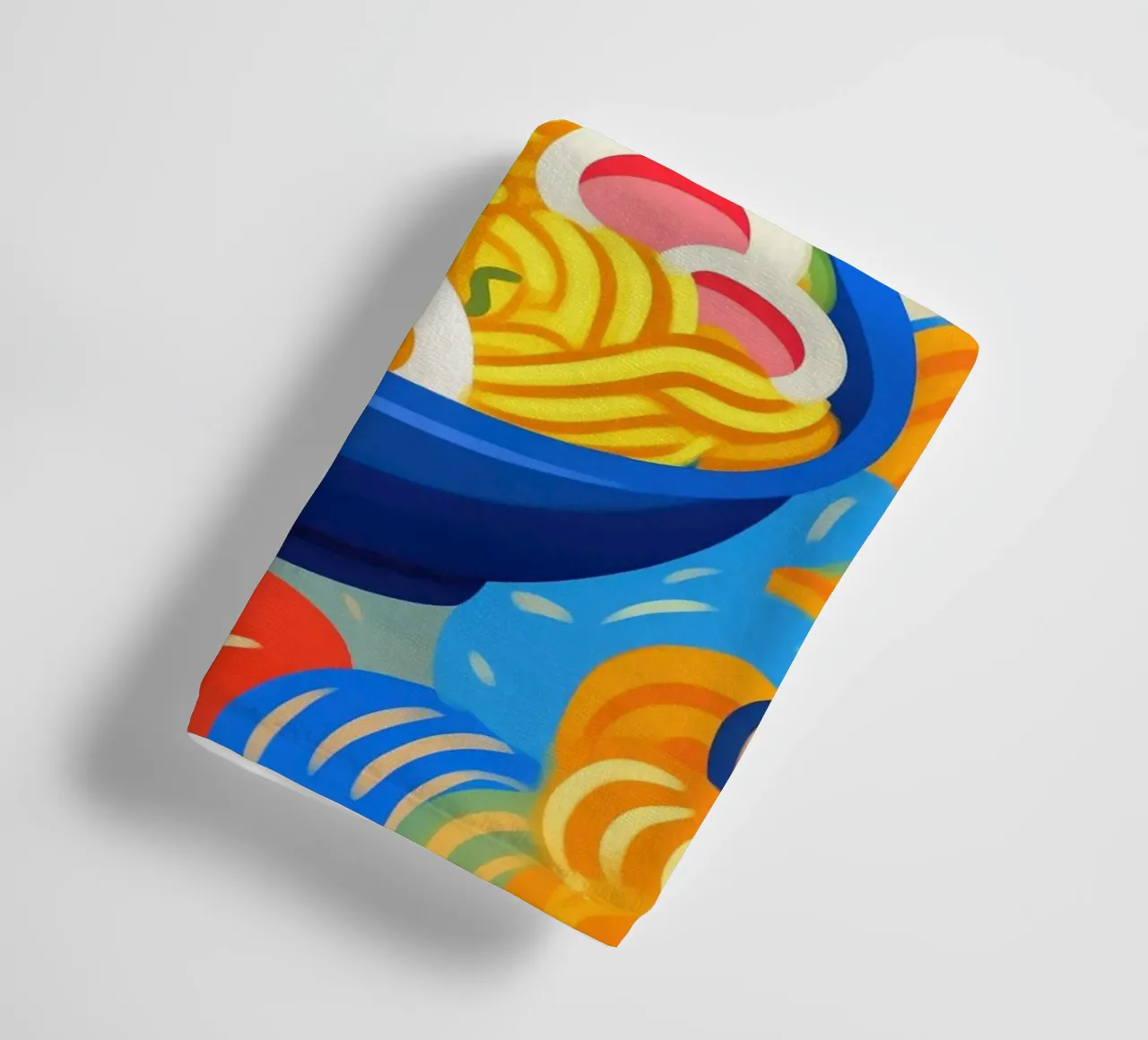 Funny colourful Asian lucky cat with ramen noodles towel by Autofocus