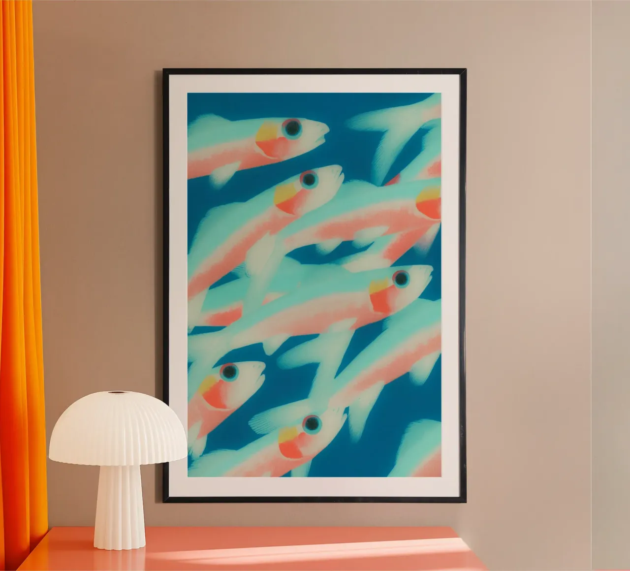 Banc de poissons dans une lumière magique | Impression d'art maritime poster de Autofocus