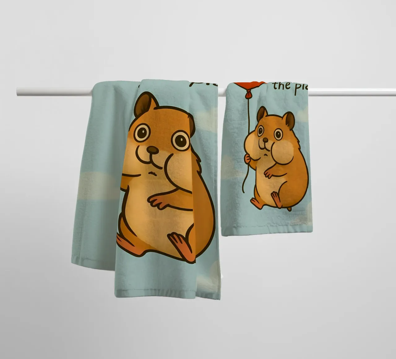Funny Balloon Hamster Meme towel by Funny Humor Art