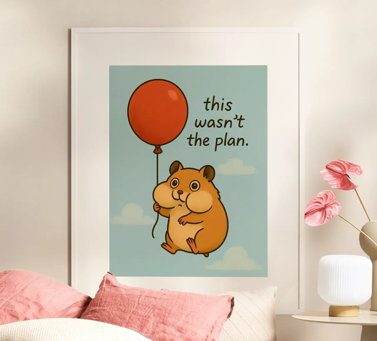 Meme divertente del criceto a palloncino poster con telaio in plastica da Funny Humor Art